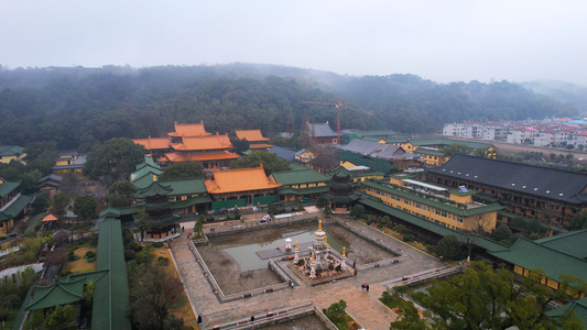 航拍江西九江庐山脚下佛教重点寺院东林寺4k素材视频