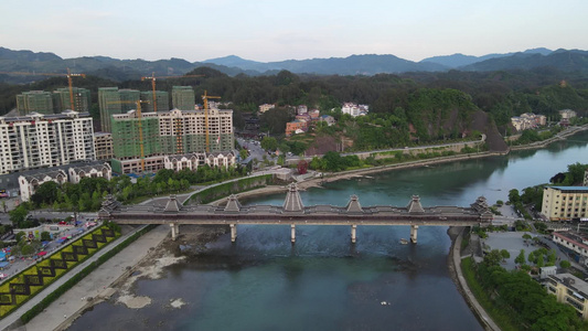 城市航拍湖南新晃风雨桥地标建筑 视频