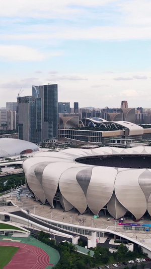 大气航拍杭州奥林匹克公园傍晚实拍48秒视频