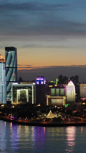 青岛城市夜景航拍视频城市风光58秒视频