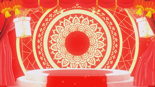 4k红色喜庆灯笼舞台背景视频新年灯笼背景视频