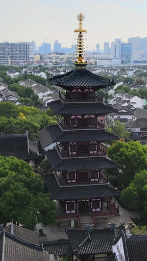实拍江苏苏州寒山寺环绕航拍视频4A景点31秒视频