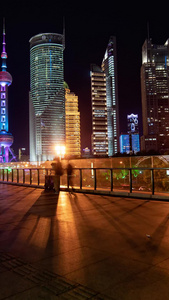 上海陆家嘴天桥大城市匆忙行人夜景延时cbd视频