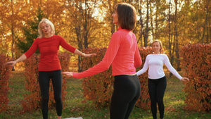 成年女性在秋季公园训练健身26秒视频