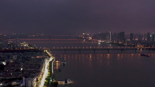 航拍武汉城市灯光秀视频