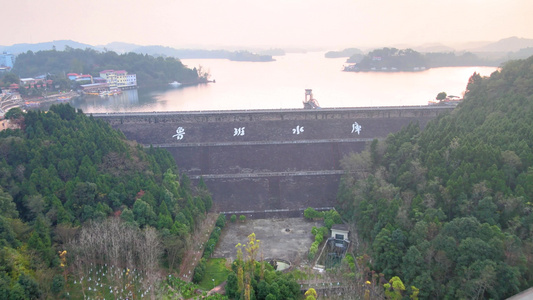 4k航拍四川绵阳市鲁班水库阳光唯美风景视频