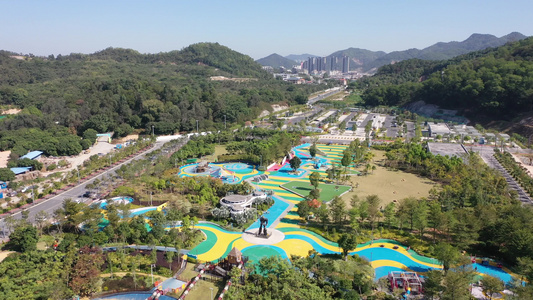 航拍中国广东省中山市儿童公园五彩景观小品视频