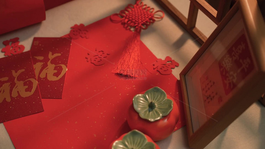 4K春节新年装饰红包气氛空镜视频