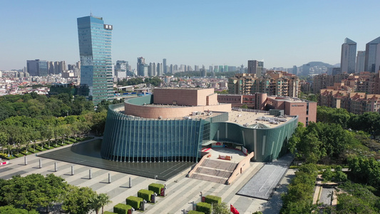 航拍中国广东省中山市文化艺术中心建筑外景视频