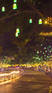 延时新年街道夜景氛围车流轨迹传统节日视频