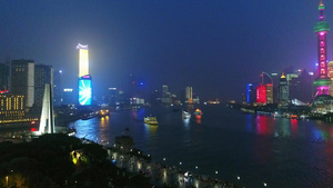上海黄浦江夜景航拍50秒视频