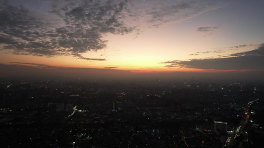 城市夕阳晚霞日落火烧元航拍东莞大景视频