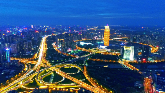 郑州CBD城市风光航拍夜景视频