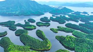 4K航拍杭州千岛湖自然风光群岛风景岛屿28秒视频