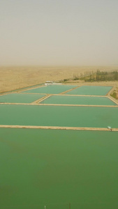 新疆和田塔克拉玛干沙漠里的水库航拍余田县视频