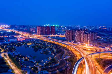 航拍石家庄西南二环夜景日转夜延时视频