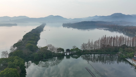 航拍自然唯美的杭州西湖视频