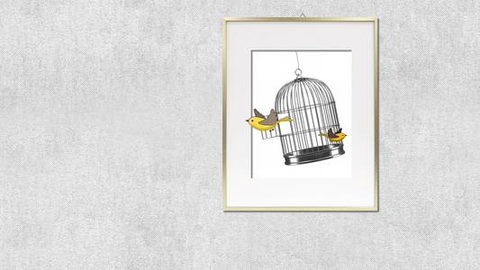 画手画动画鸟飞出超真实自由概念的绘画视频