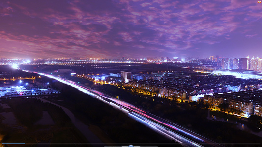 4K俯瞰城市震撼夜景交通延时视频