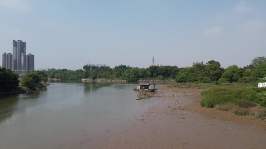 河流枯水期滩涂航拍视频