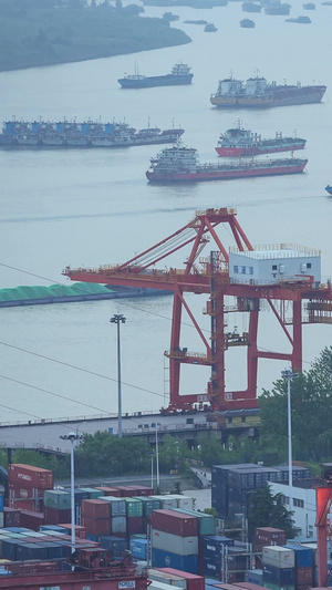 延时摄影城市物流长江港口集装箱码头繁忙的工作劳动现场夜景素材过渡镜头12秒视频