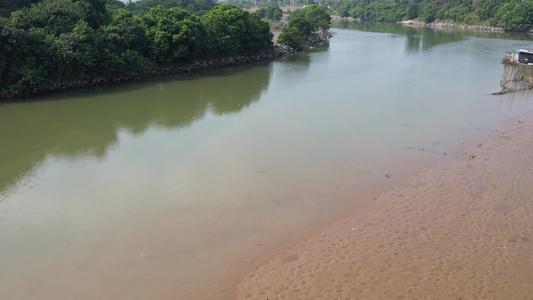 河流枯水期滩涂航拍视频