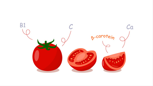 西红柿上边有维他命和养分白底的悬浮在最上面视频
