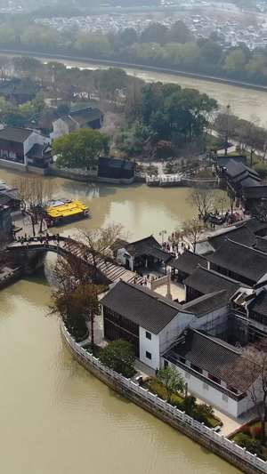 航拍4A苏州枫桥景区寒山寺古运河视频古典园林57秒视频