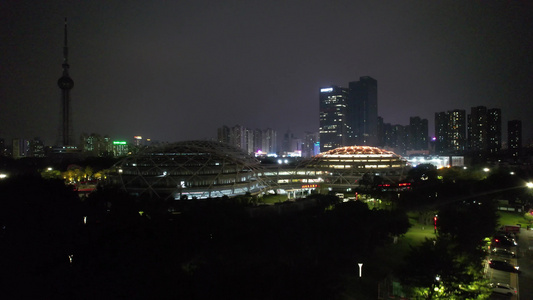 广东佛山城市地标建筑夜景灯光航拍视频