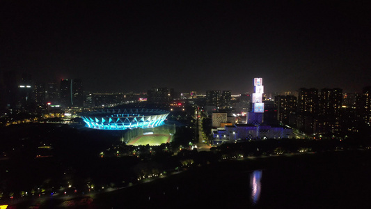 广东佛山城市地标建筑夜景灯光航拍视频