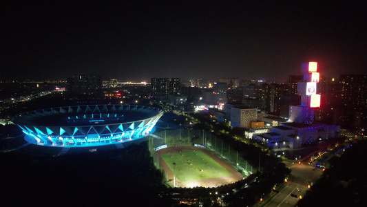 广东佛山城市地标建筑夜景灯光航拍视频