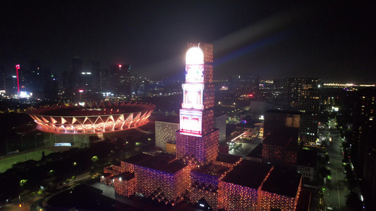 广东佛山城市地标建筑夜景灯光航拍视频