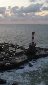 高清竖屏航拍广西涠洲岛灯塔日出景色 视频
