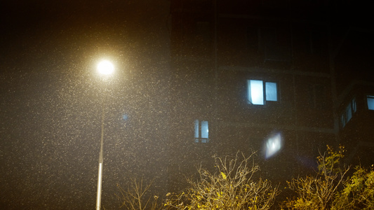 城市风雪之夜夜景升格空镜视频