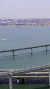 青岛胶州湾大桥海上立交桥航拍视频高速公路视频