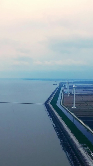 崇明岛风力发电航拍地球一小时18秒视频