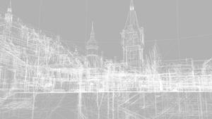 旧城市电线框架模型动画18秒视频