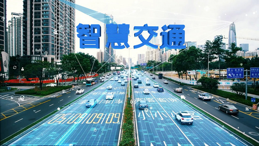 蓝色科技感粒子穿越城市科技连线AE模板视频