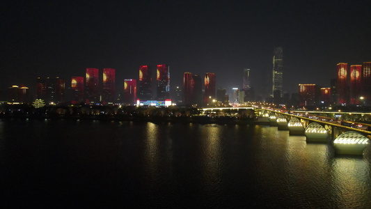 航拍湖南长沙城市夜景灯光秀视频