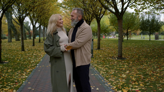 美丽的情侣在秋天公园里视频