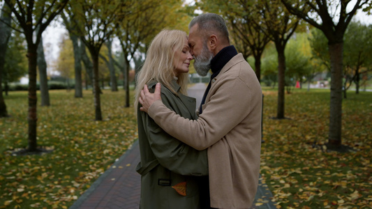 美丽的情侣在浪漫秋天公园里视频