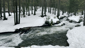 在河和冬天的雪中的巨石11秒视频