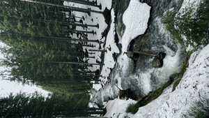 冬季景观中的河流瀑布15秒视频