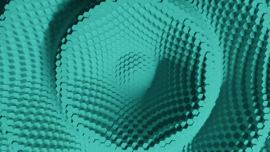 具有偏移效果的抽象六边形绿松石纯六角环的动画业务演示视频