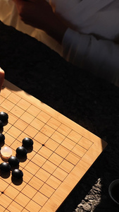 户外喝茶下棋特写中国风视频