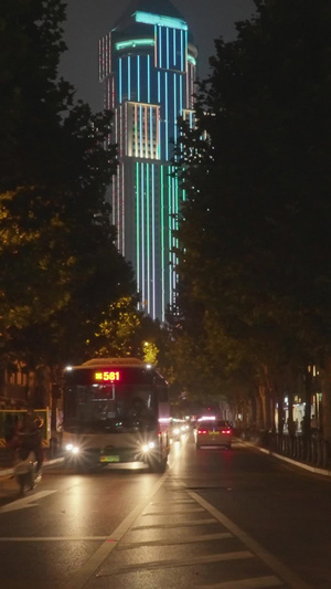 城市夜景道路灯光交通车流行人街景素材交通素材54秒视频