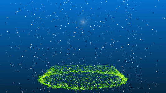 绿色动画圣诞树雪在蓝色背景下坠落视频