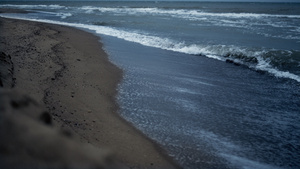 海滩波浪拍打着沙子海岸线景观17秒视频