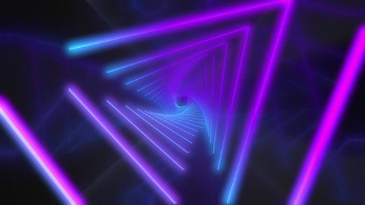 抽象在未来派走廊中飞行三角形无缝环4k背景荧光紫外线视频