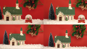4K圣诞节红色背景下的小房子合集95秒视频